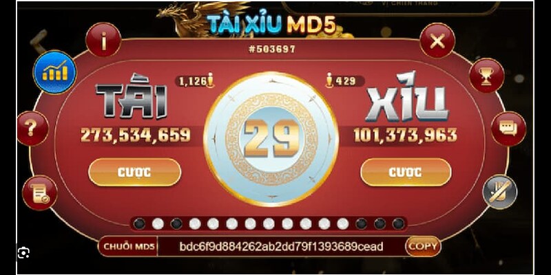Giao diện Tài Xỉu MD5 tại PQ88 với chuỗi mã công khai